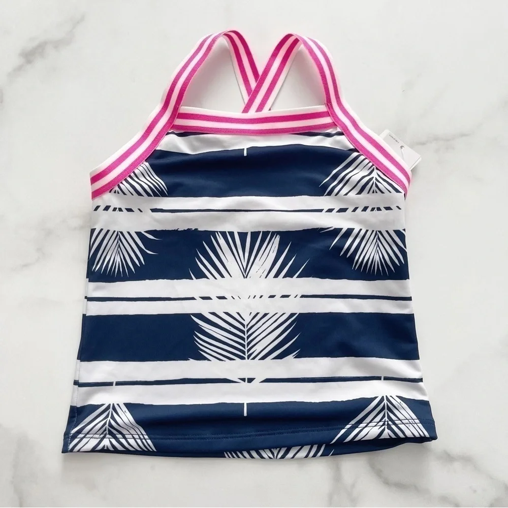 Lands End Stripe Pink Trim Swim Top Size 5